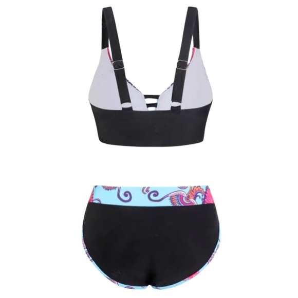 Scroll Floral Bikini Set ✦ Ladder Cutout Top + Cheeky Bottoms ✦ Adjustable Strap - Picture 4 of 16